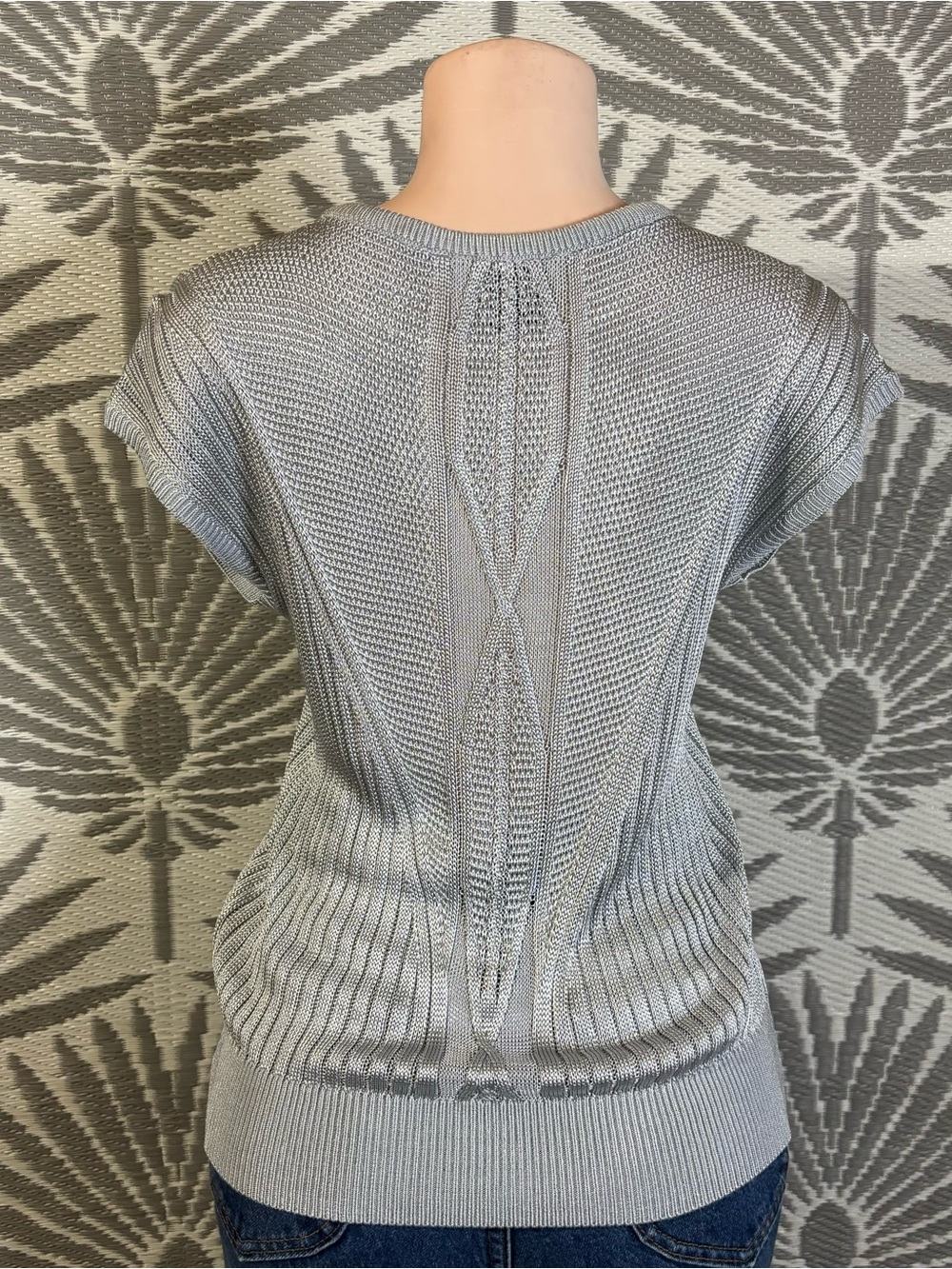 Blue Gray Cable Knit Vest Top Women’s Size L Coastal Grandma Preppy Sweater - Picture 5 of 12